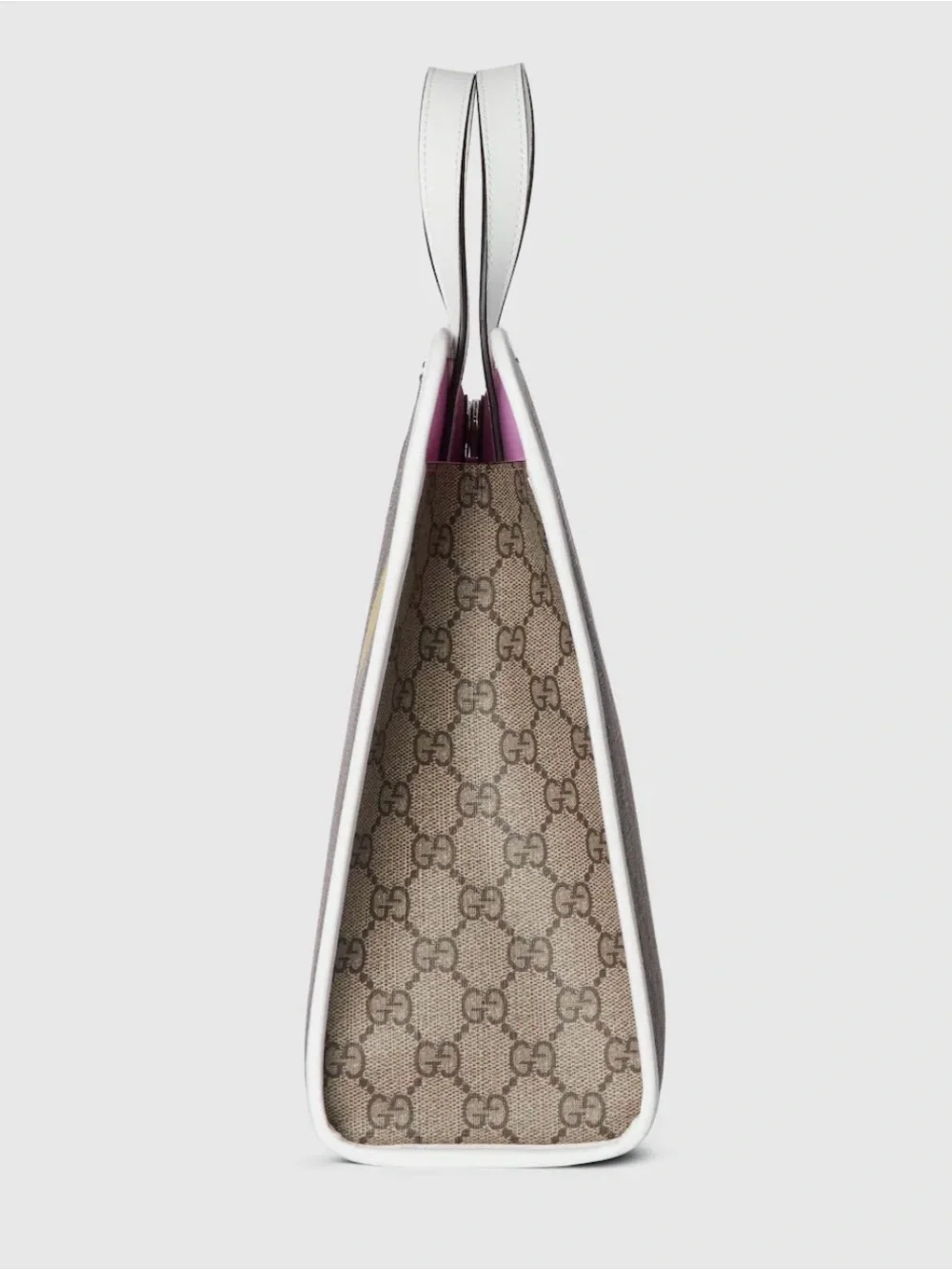 Gucci Brown GG Supreme Tote with White Cat and Pink Accents